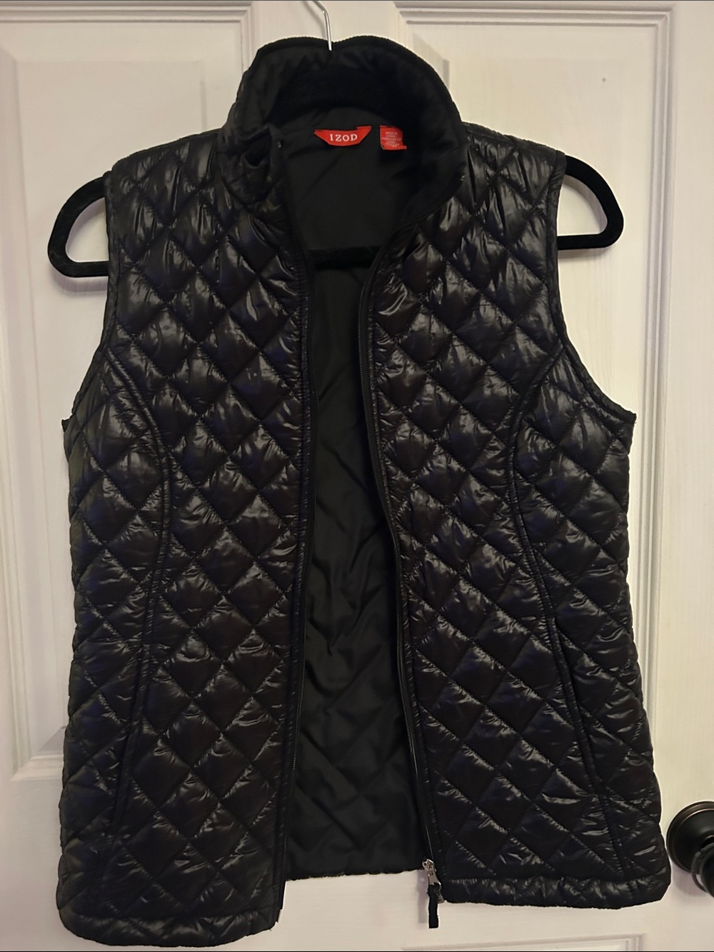 Izod Quilted Black Puffer Vest with Stand Collar